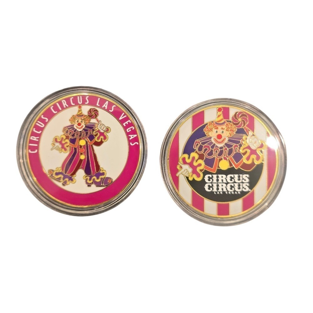 Circus Circus Las Vegas Adventuredome Clown Souvenir Challenge Coin Set 2pc